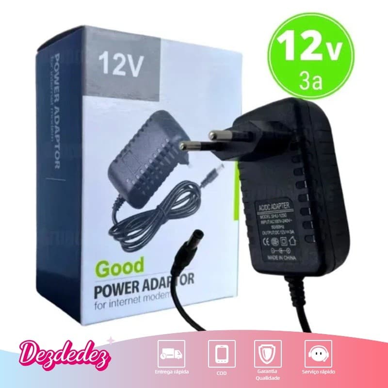 Fonte 12V 3A Adaptador AC/DC Bivolt 2.5mm Para Tira Conduzida Cctv Dvr