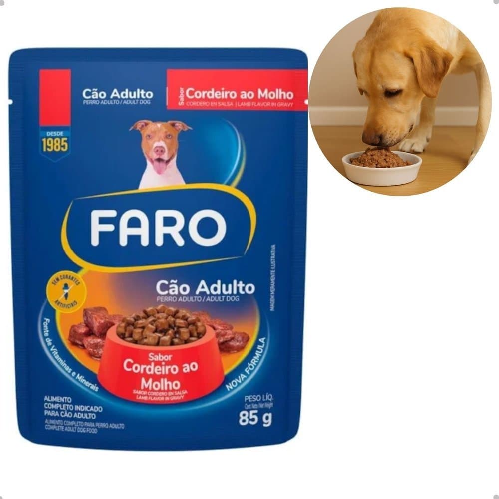 RAÇÃO ÚMIDA FARO SACHES PARA CAES ADULTO CORDEIRO 18X85GR