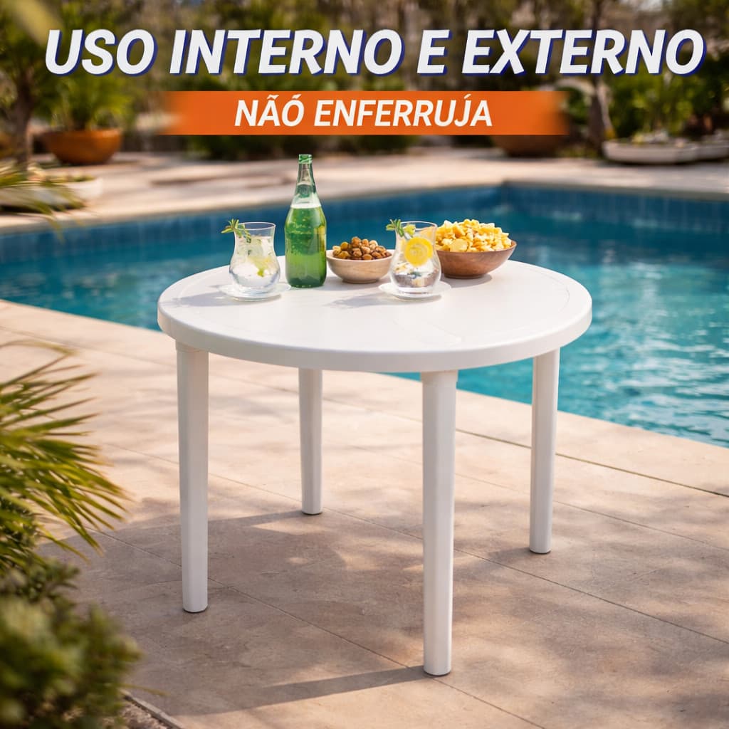 Mesa Plástica Quadrada Dobrável 70x70cm Forte e Resistente Para Festa, Área Externa Jardim e Piscina