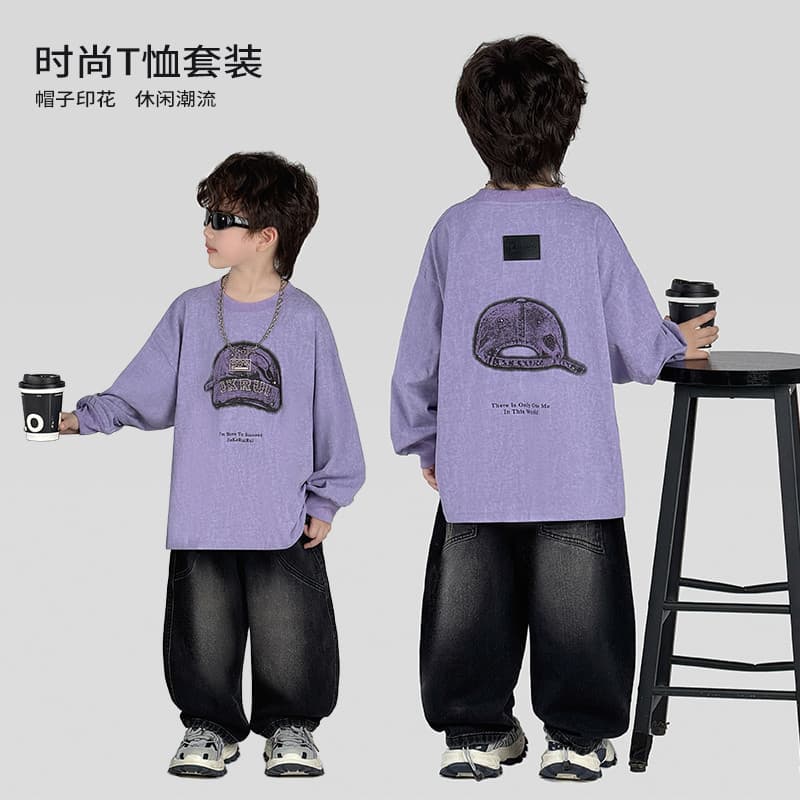 Trabalho médio roupas infantis meninos outono terno Casual camiseta Jeans terno de duas peças * ZH2572