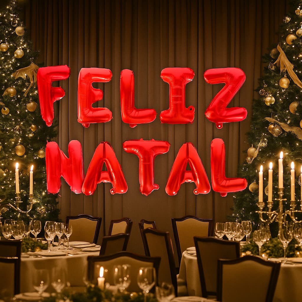 Balão Metalizado Vermelho 37cm Kit Balões Feliz Natal Decoração Festas Natalinas Enfeite Mesa Parede