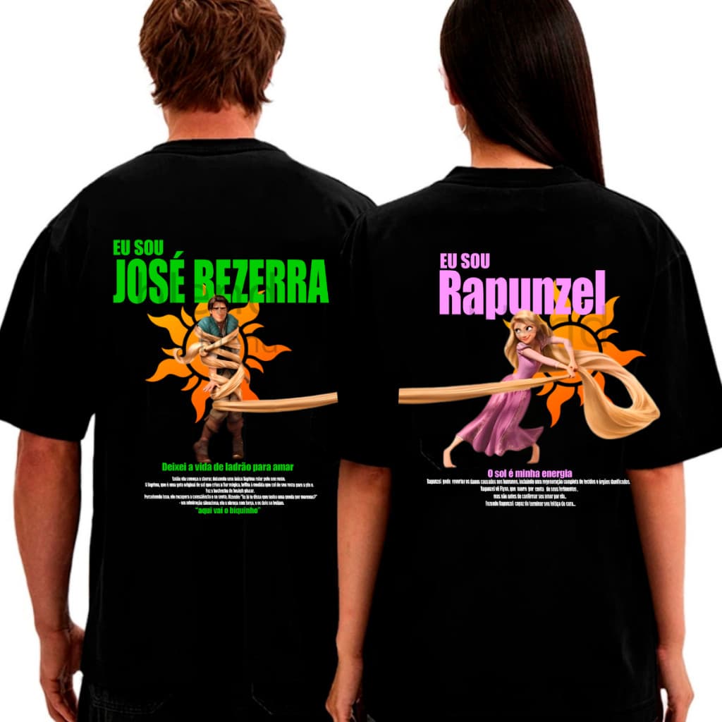 Kit 2 Camisetas Casal  Enrolados Rapunzel e Flynn Malha 30.1 Premium Onlyone