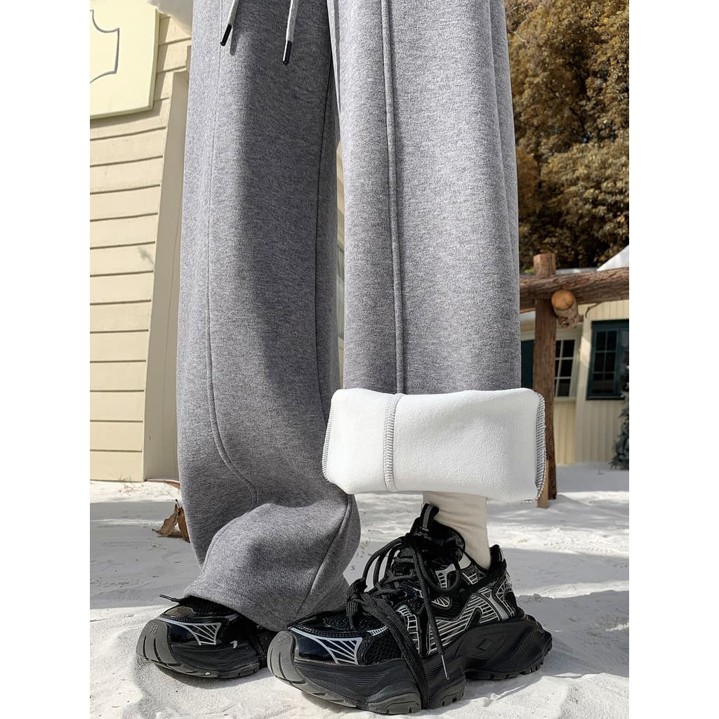 Machete calças femininas 2026 novo estilo outono inverno forro de lã engrossado calças de arroz glutinoso cortina reta p