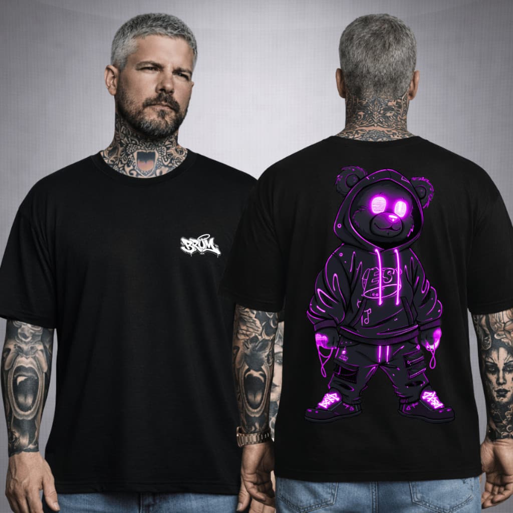 Camiseta Camisa Masculina 100% Algodão Streetwear Estampa Urso Colorido Bear Top
