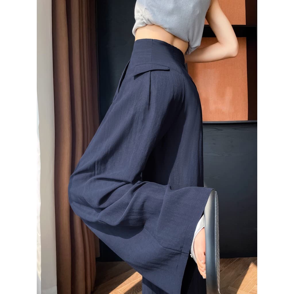 Anti-rugas Tencel calças de linho feminino verão fino cintura alta Drape terno Casual Yamamoto calças chão-esfregando al