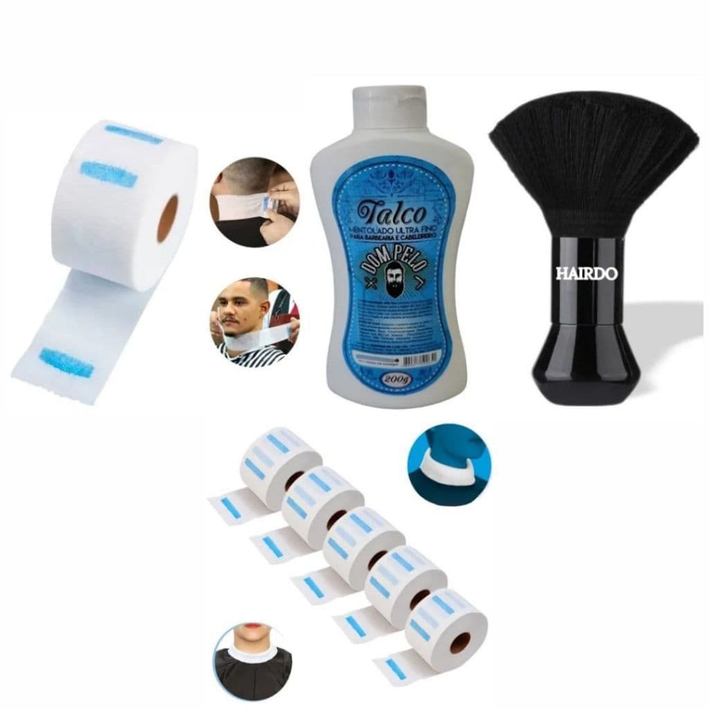 Barbeiro/Barbearia Kit Talco + Espanador bolinha +100 Gola igienica + Barbeiro/Barbearia top