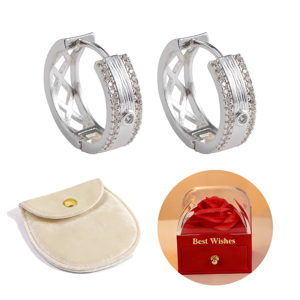 Brincos De Zircônia Argola Simple Com Caixa De Presente Brincos De Argola Simple Com Detalhe Vazado