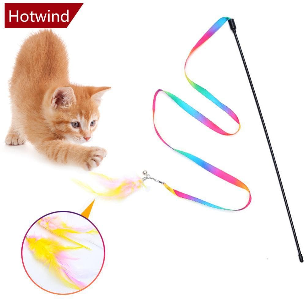 HOTWIND Engraçado Gato Fita Pena Teaser Varinha Com Sino Pet Interativo Brinquedos Vara Brinquedo Para Gatinho Captura J