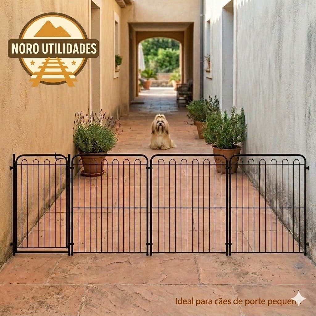 Cercado Pet Dobrável Açomix 82cm de altura C/ Portão 53cm e 3 Módulos 2,65m de Largura para Cachorro
