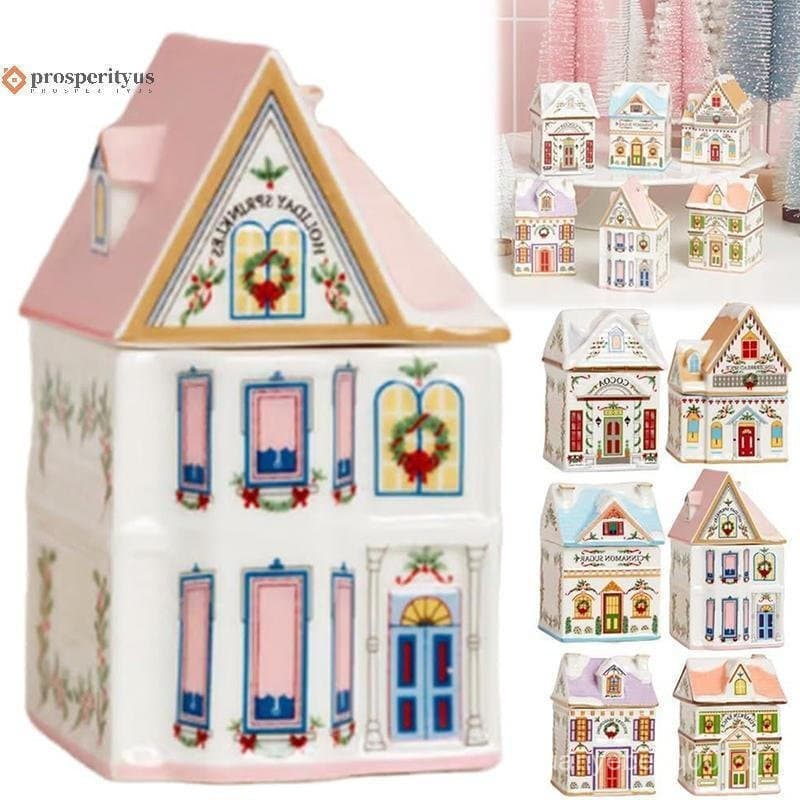 [prosperityus] Conjunto De Casa De Especiarias Para Vilas De Férias , Mini Potes De Gengibre De Natal , Decoração Festiv