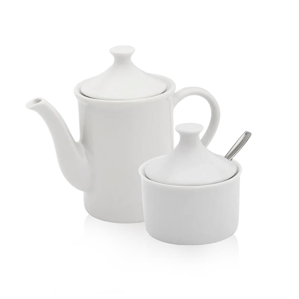 Conjunto Bule 650ml + Açucareiro Chá Café Porcelana Branco Cerâmica Café