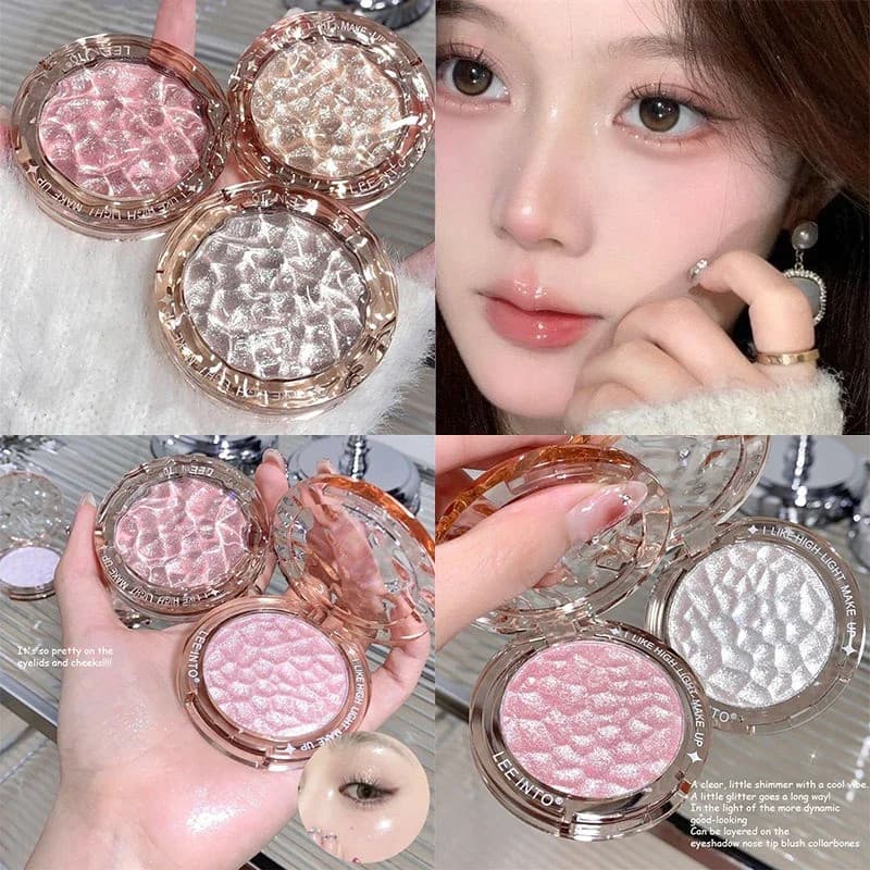 Paleta de Pó Iluminador Cristal para Maquiagem Facial 3D Natural, Pó Iluminador Multiuso, À Prova d'Água, de Longa Duraç