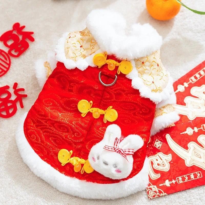 Roupas de Outono e Inverno para Cães, Roupas de Algodão para o Ano Novo, Roupas de Lã para Teddy, Roupas Fofas de Coelhi