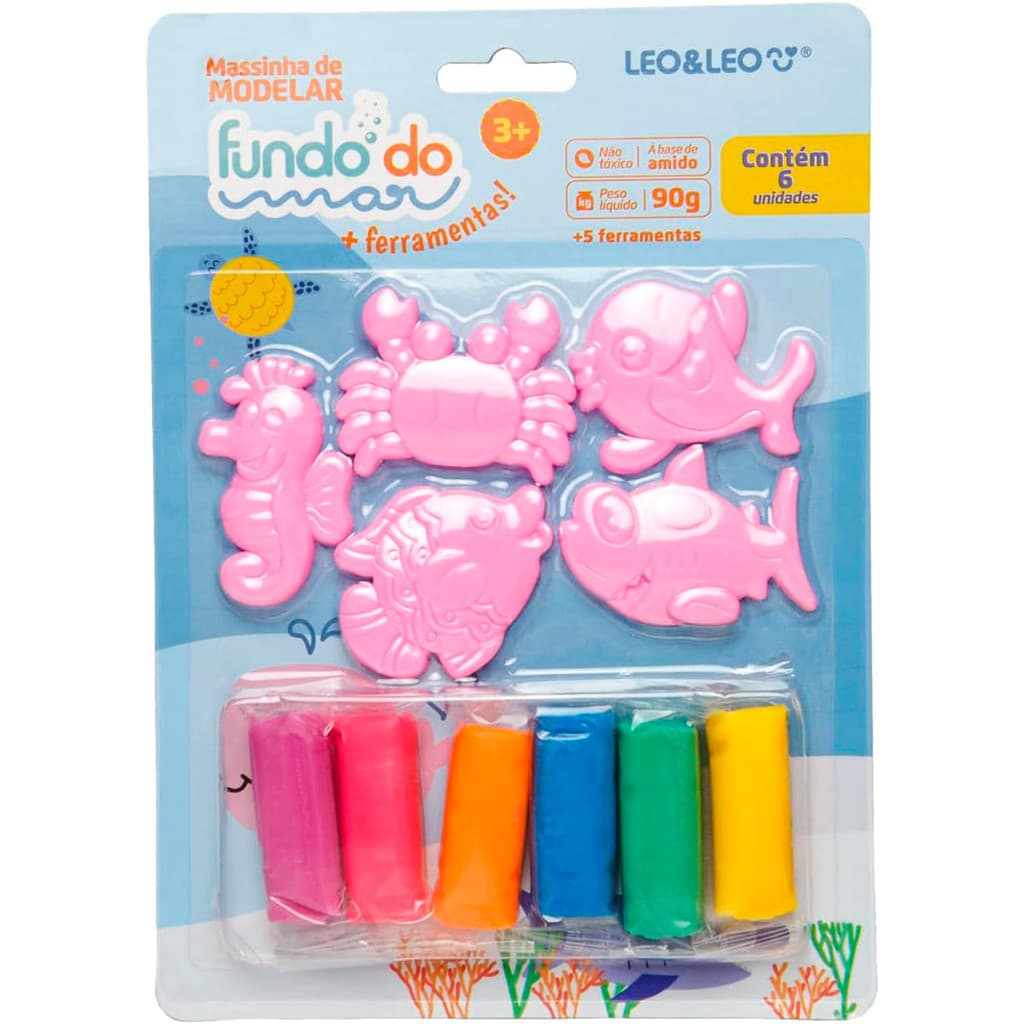 Massinha de Modelar Fundo do Mar 6 Cores com 5 Moldes Infantil
