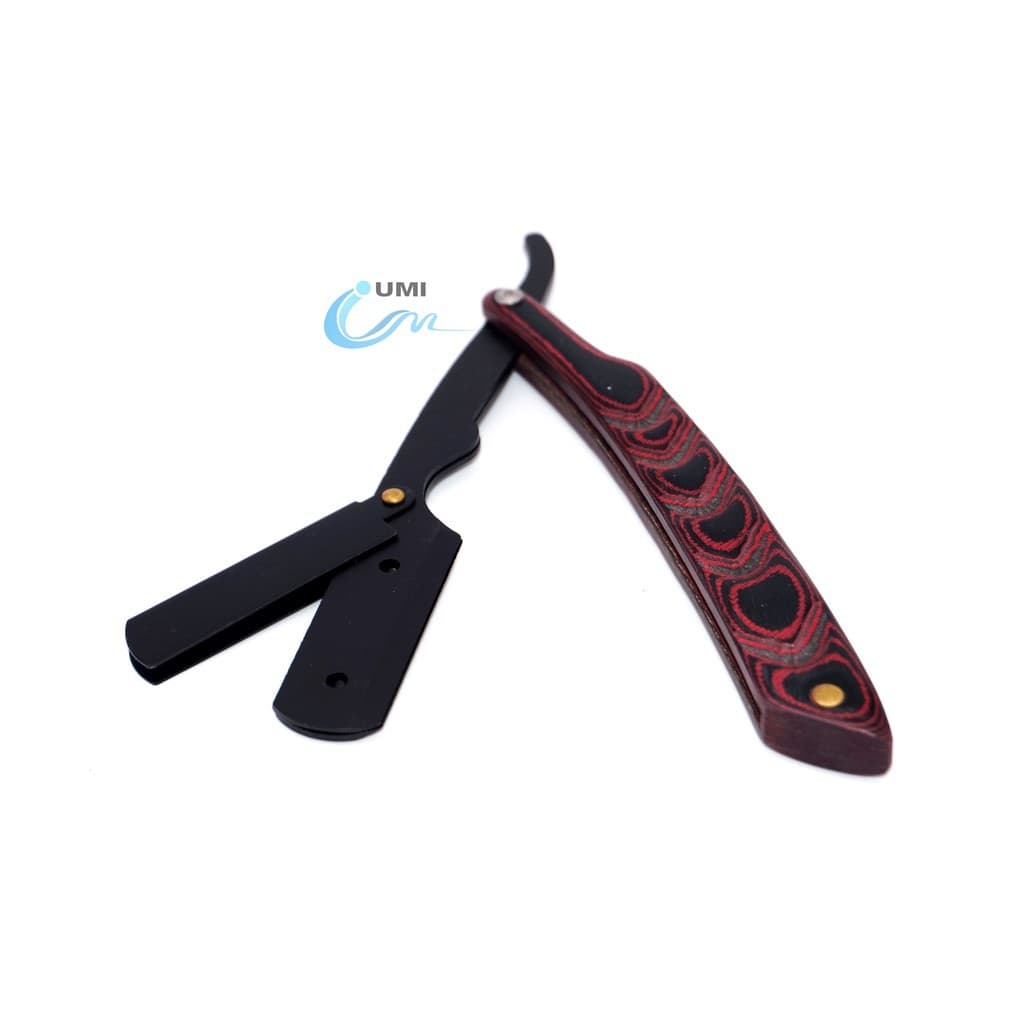 Navalhete Umi de Madeira e Lamina Preta para Barbear Barbearia Profissional Modelo A011