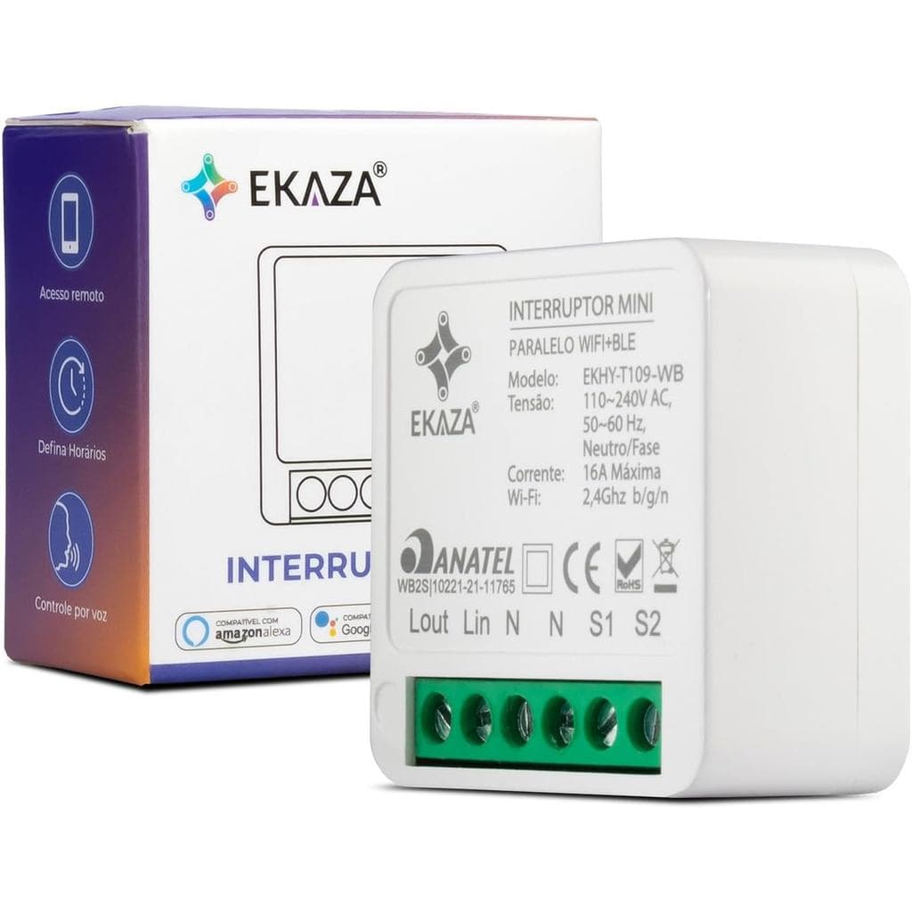 Interruptor Mini Inteligente Paralelo Wifi 16A - 1 Canal  EKHY-T109-WB