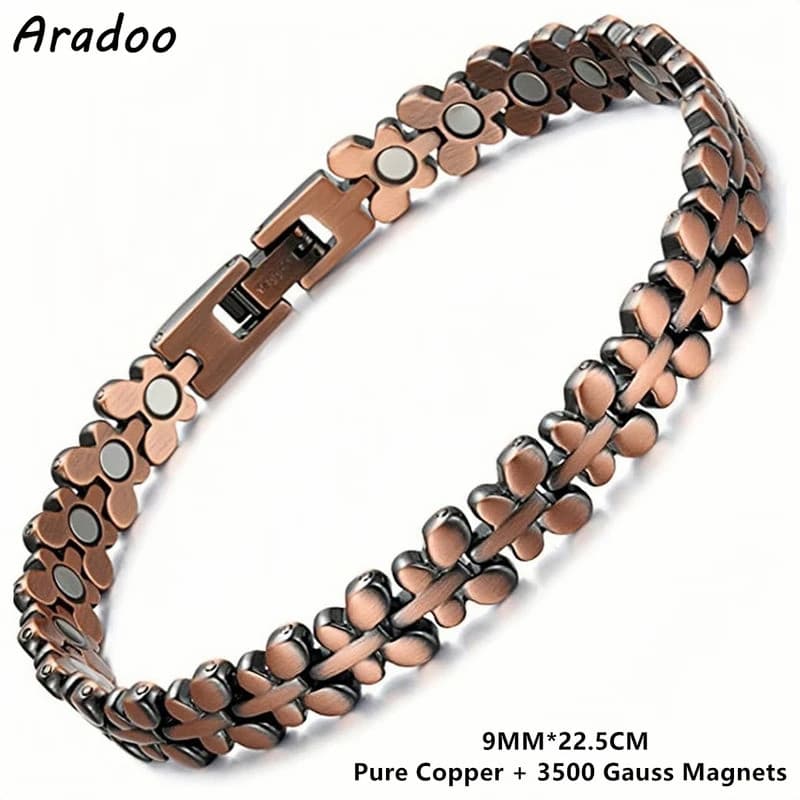 Pulseira Borboleta de Cobre Puro Magnética Forte ARADOO 3500 Gauss para Mulheres com Caixa de Joias para Presentes