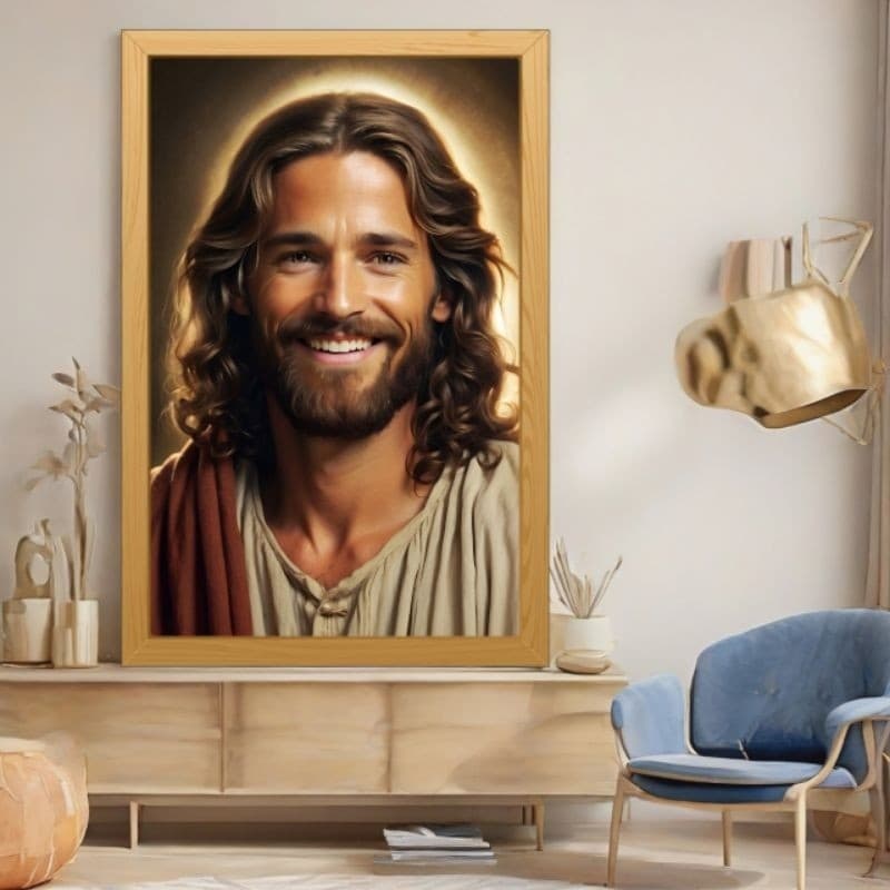 Quadro Decorativo Grande Jesus Cristo Sorrindo 1 Peça Para Sala Quarto Escritório Decoração