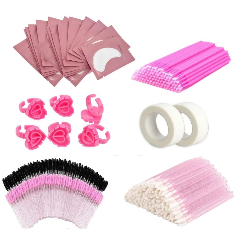 Kit 10/50 ou 100 Com Pads Escovinhas Aplicadores Microbrush Anel de Batoque e Fita Micropore