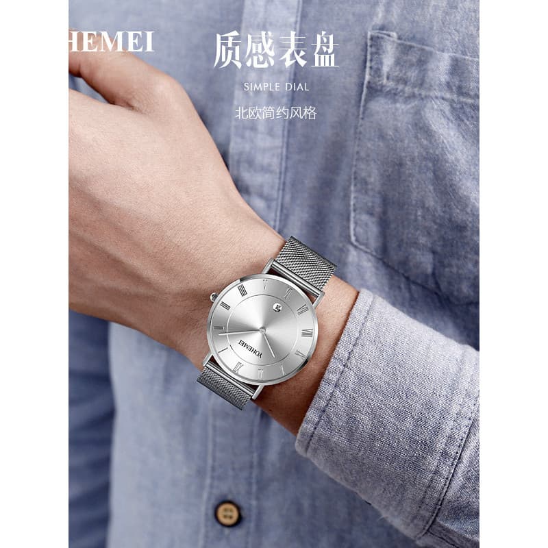 Moda masculina clássico único calendário relógio de quartzo de duas mãos relógio masculino estudante versão coreana na m