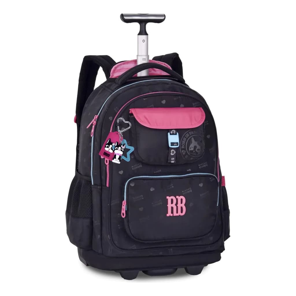 Mochila Escolar Rodinha Menina Rebecca Bonbon Cor Preto Desenho Do Tecido Liso