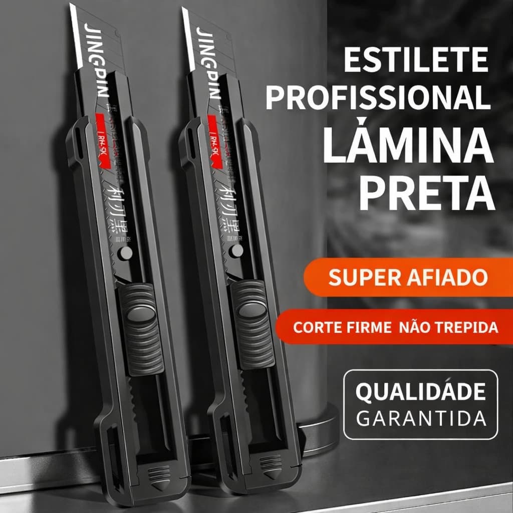 Estilete Profissional Lâmina Preta 18mm SK5 Super Afiado com Trava Segurança