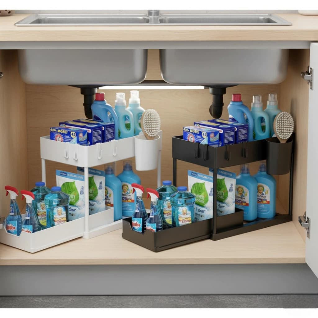 Organizador Preto Branco Armário Temperos Produtos Prateleira Estante Rack Cozinha Banheiro