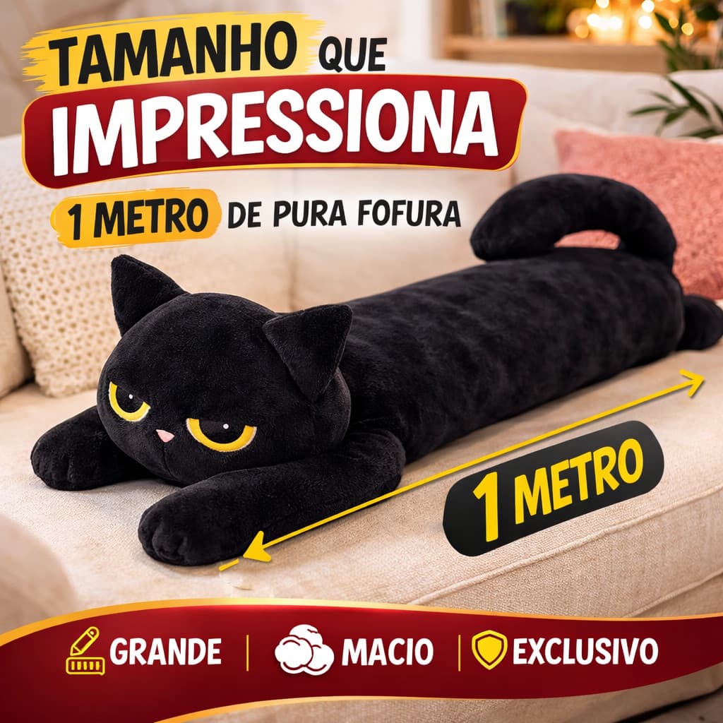 Gato Preto 1 Metro e 50 cm Gigante Pelúcia Super Macia Almofada Fofa Grande h Decoração Presente