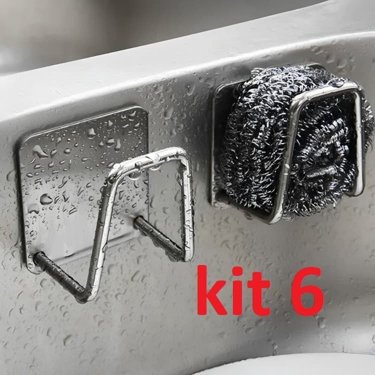 Kit C/6 Ganchos Para Esponja Aço inoxidável Suporte Porta Bucha De Pia Prateleira