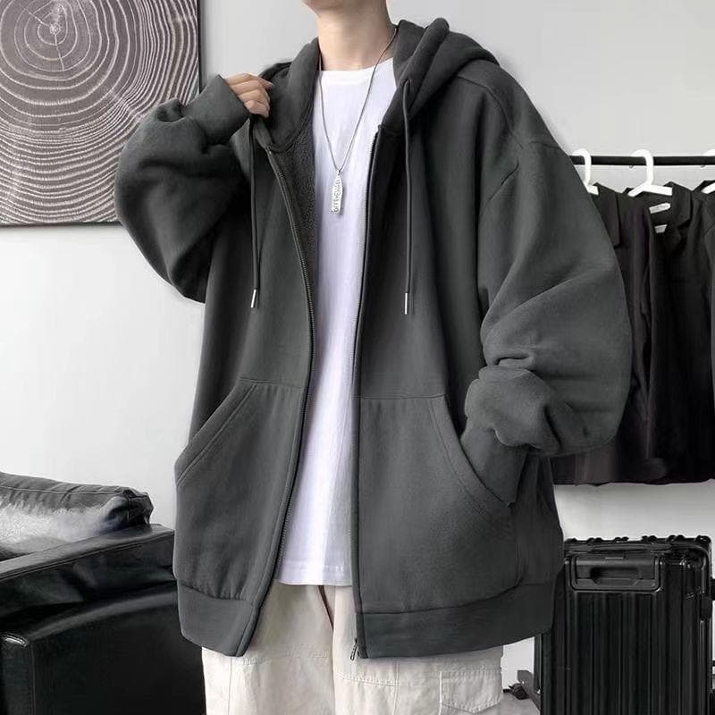 Primavera outono estilo fino cor sólida zíper Cardigan moletom masculino solto All-Match com capuz estudante moletom est