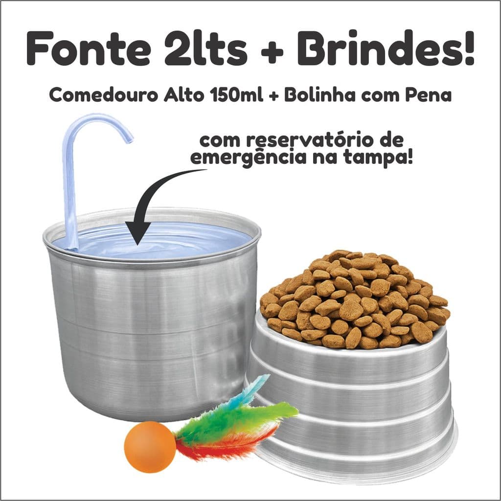 Bebedouro Fonte 2lts Água Automática Elétrica Bivolt Gato Cachorro Brinde Comedouro Bolinha