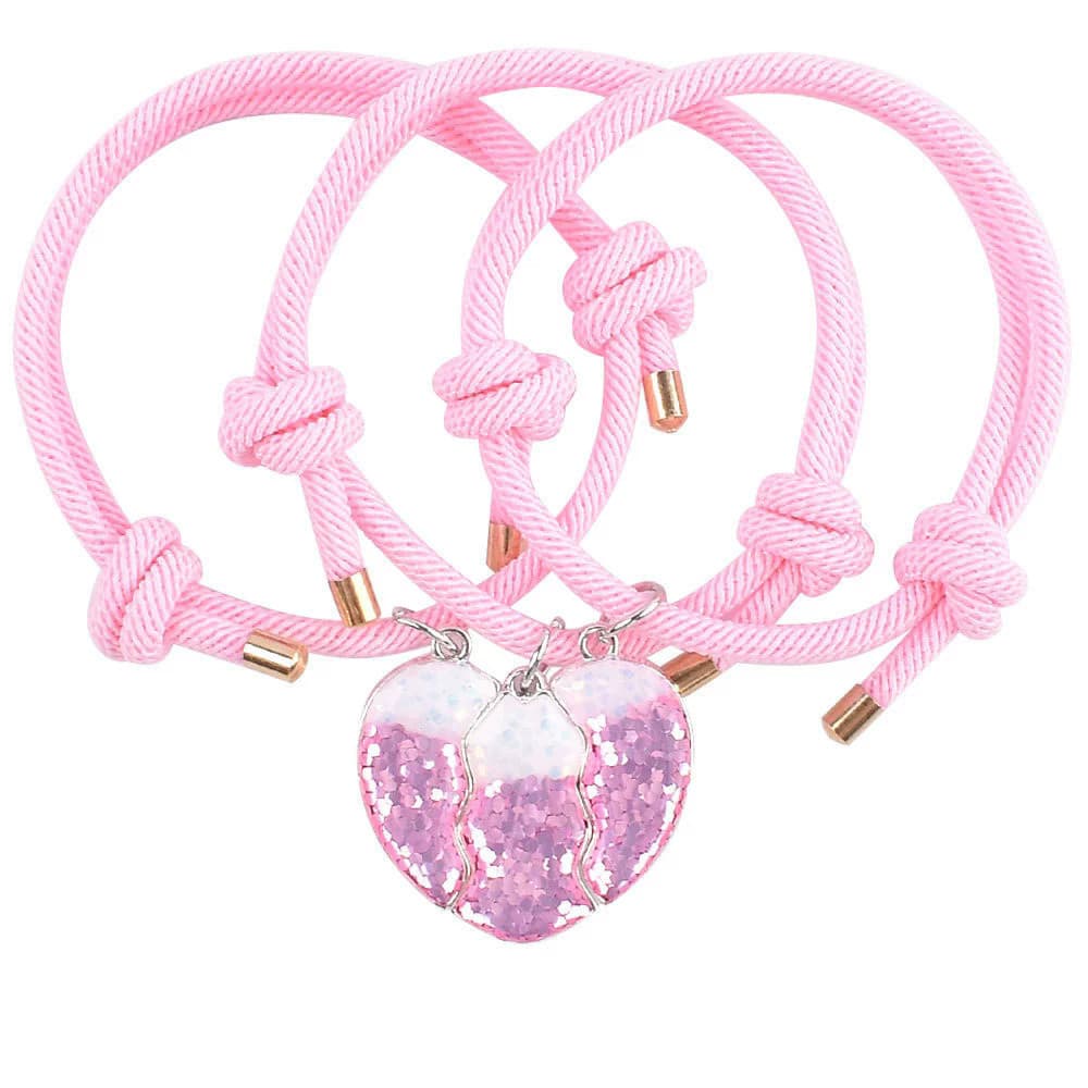3 Pçs Bonito Coração Em Forma De Pulseira Magnética , Adorável Animal Amizade Conjunto De Jóias Tecidas À Mão Para Amigo