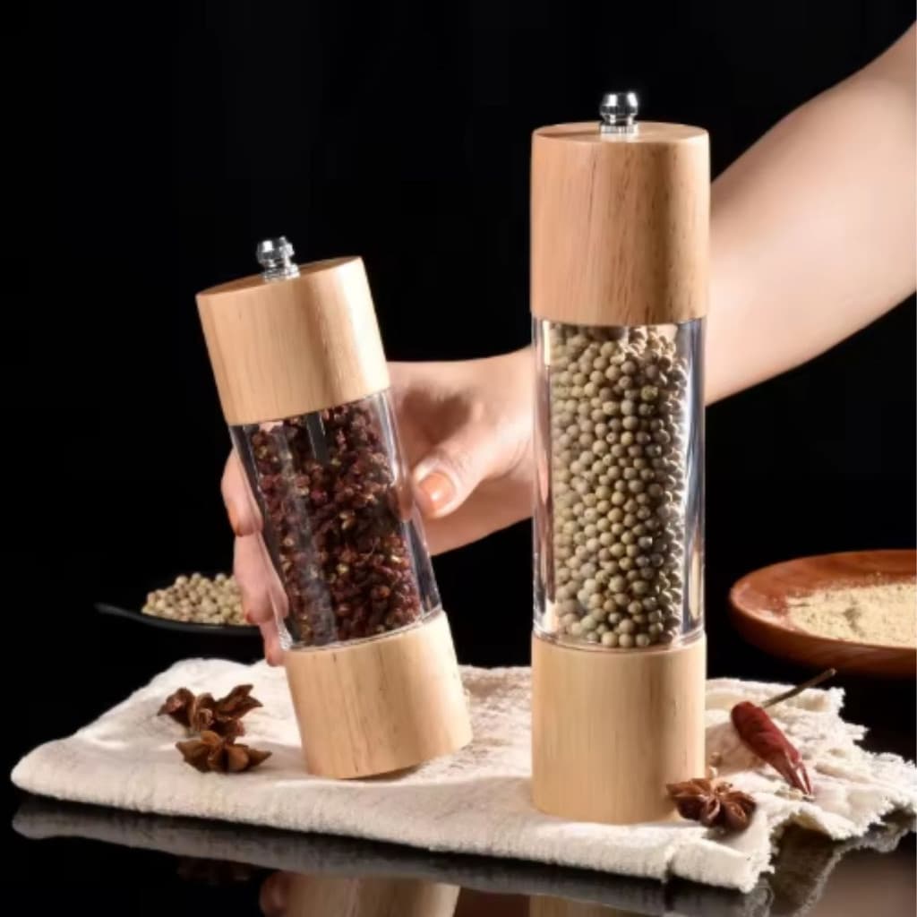 Moedor De Pimenta Sal Bambu E Cerâmica C/ Regulagem Grãos