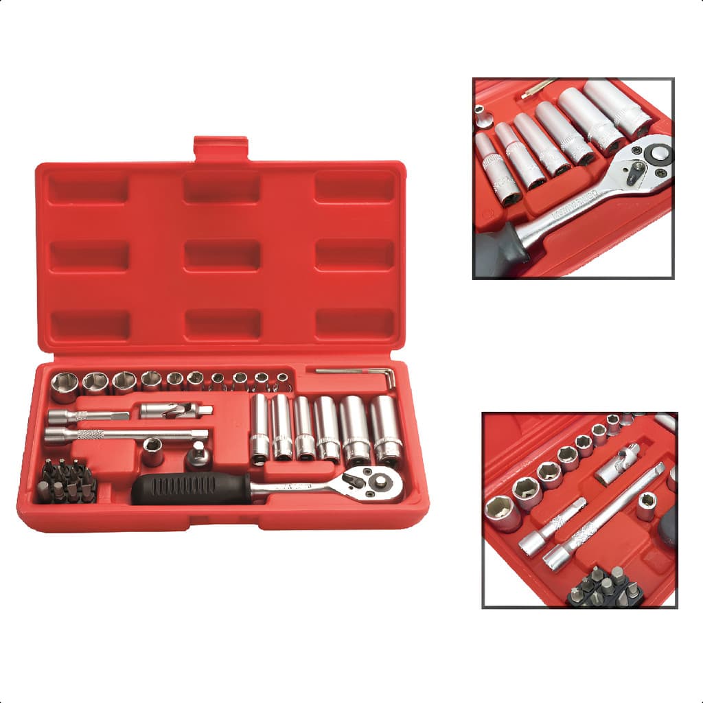 Jogo De Soquete Catraca Enc 1/4 Kit 36peças Com Bits Eda