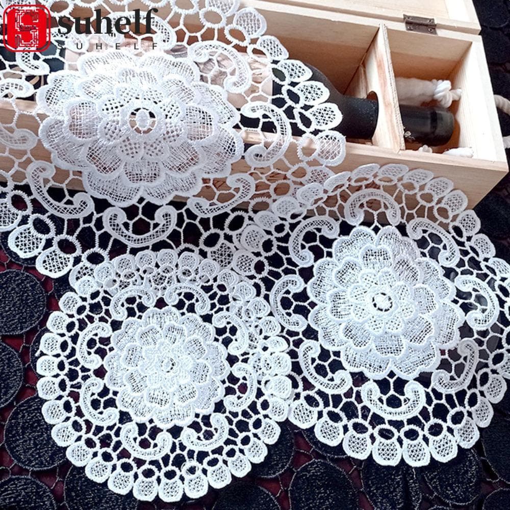 Toalha De Mesa SUHELF , Jogo Americano De Renda Branca Bordado , Tapete Redondo Para Chá , Porta-Copos De Café Oco