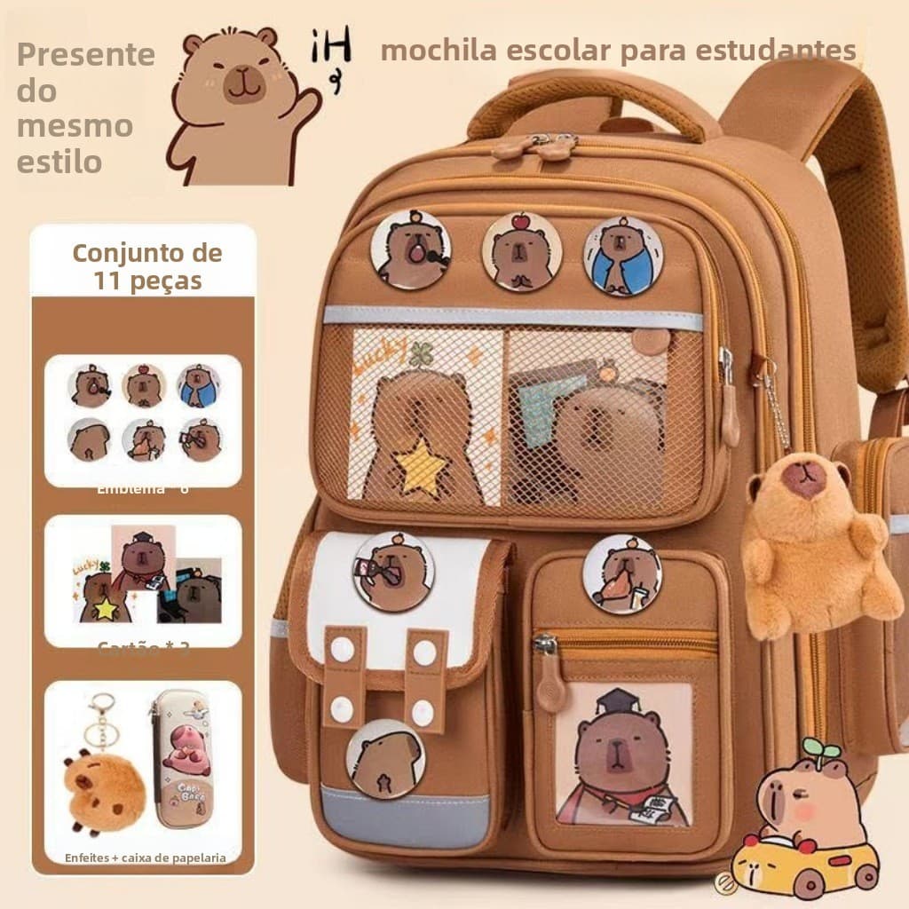 Mochila Kapibara Capivara Mochila fofa para estudantes de cura de animais de es
