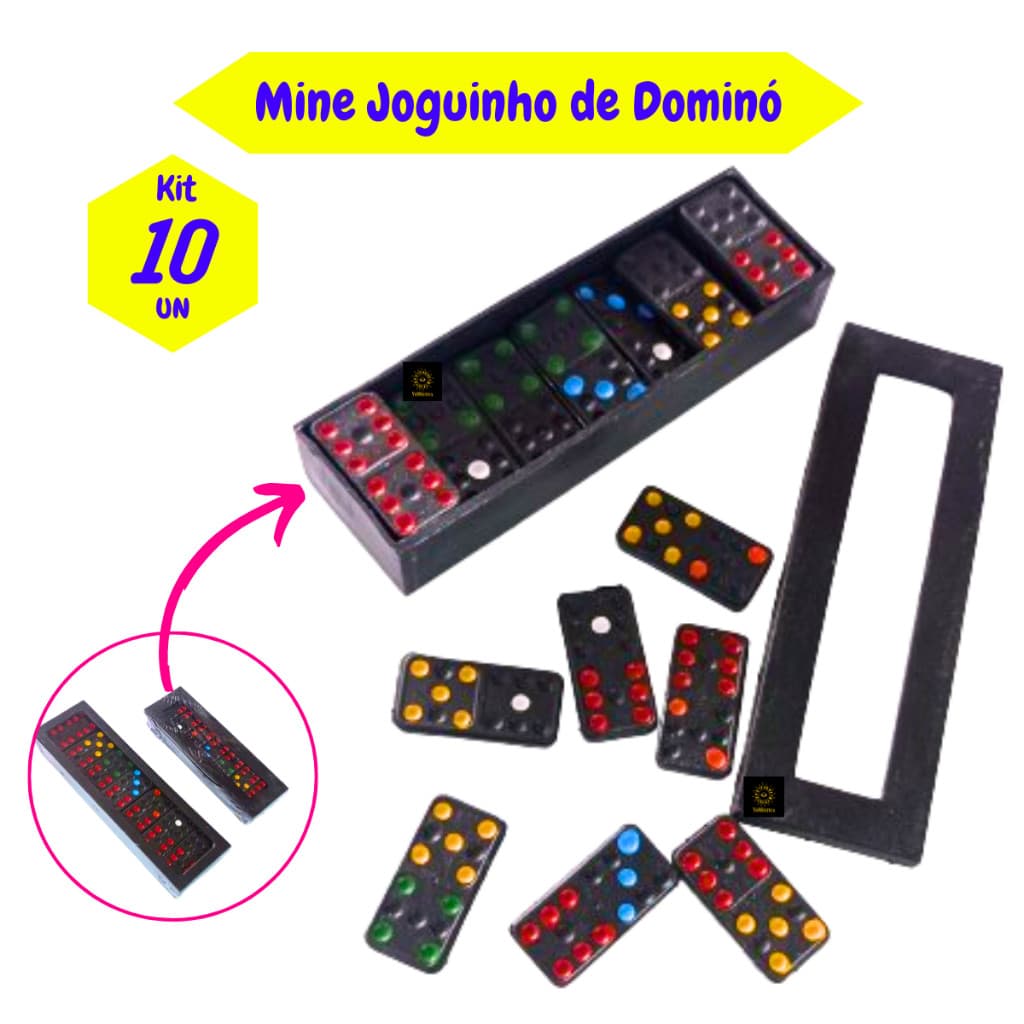 Dominó Kit 10 Jogos de MINI Domino Infantil Lembrancinha de festas e Prendas Bolinhas Pintadas