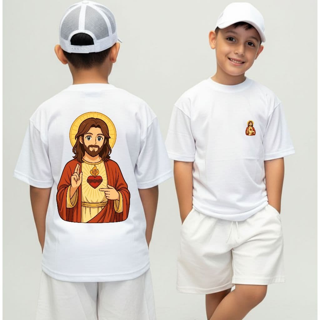 Camiseta Infantil Malha 30.1 100% Algodão Juvenil Estilosa Religiosa Jesus Cristo Senhor e Salvador