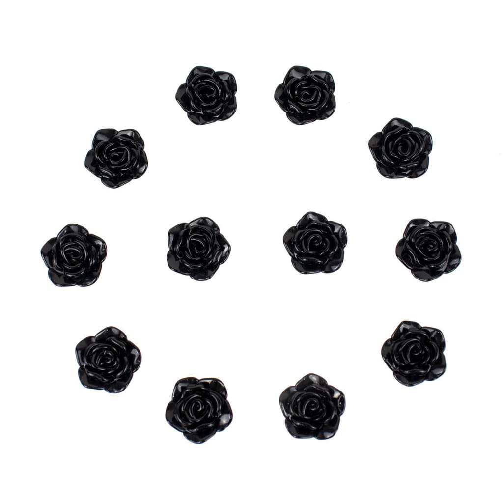 Kit C/12 Miçangas em Plástico Flor Rosa Negra 2 cm