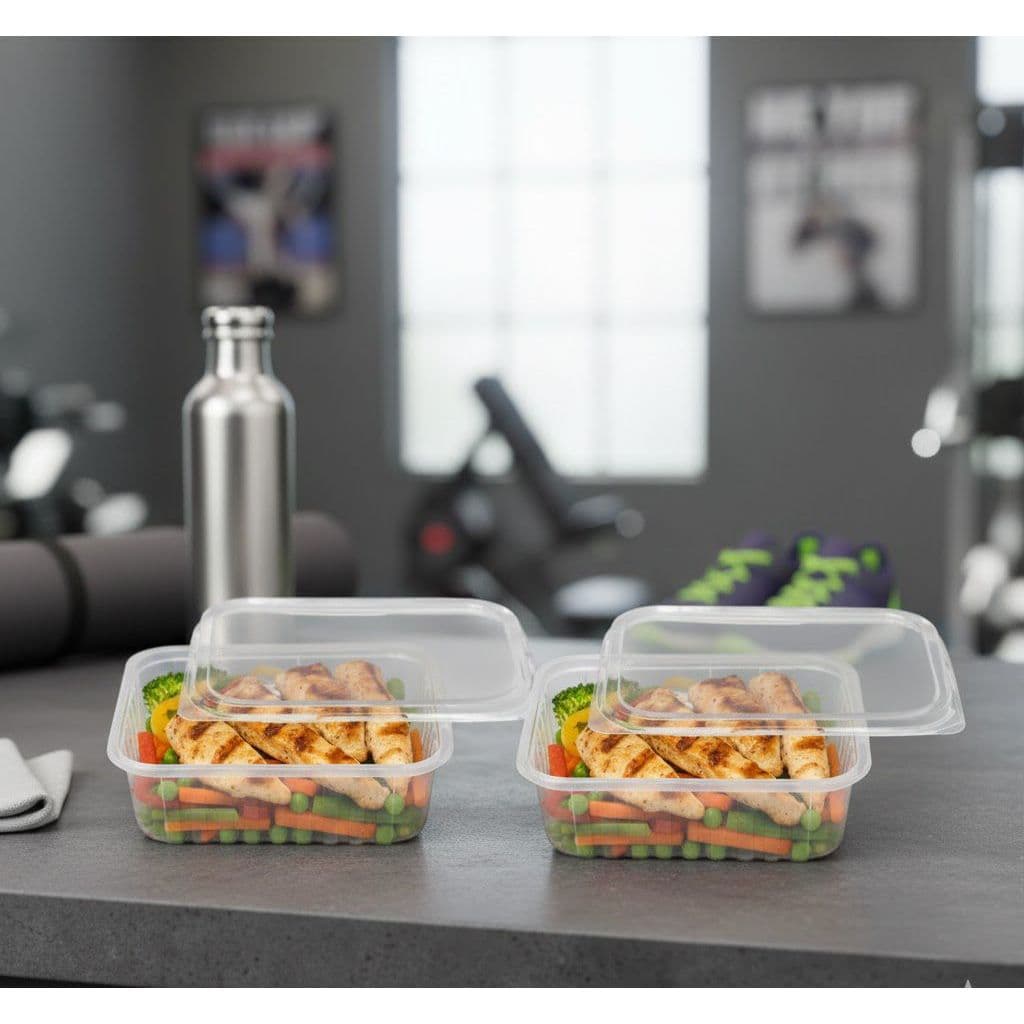 Kit  Potes Marmita Fitness Descartavel 350/500 ml Retangular c/ Tampa Jogo de Potes Freezer & Micro Livres BPA - 48 uni
