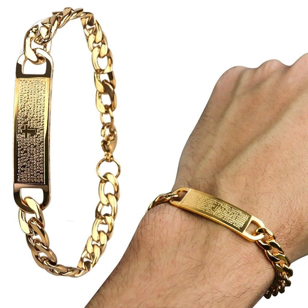 Presente Inspirador Pulseira Corrente Banhada 18k com Passagem Bíblica Gravada - Reflexão Diária