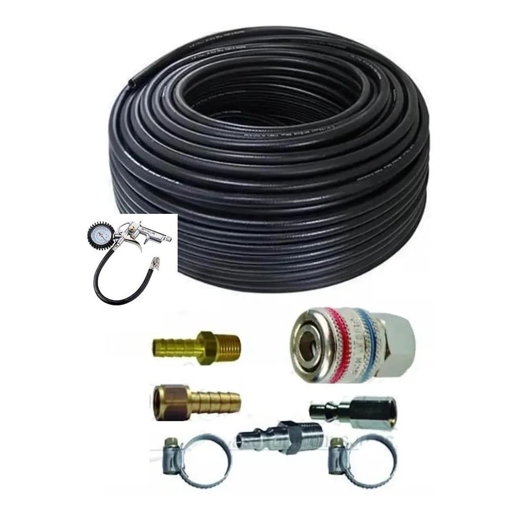 Mangueira Compressor + Calibrador - 5m + Engates 1/4 Pol