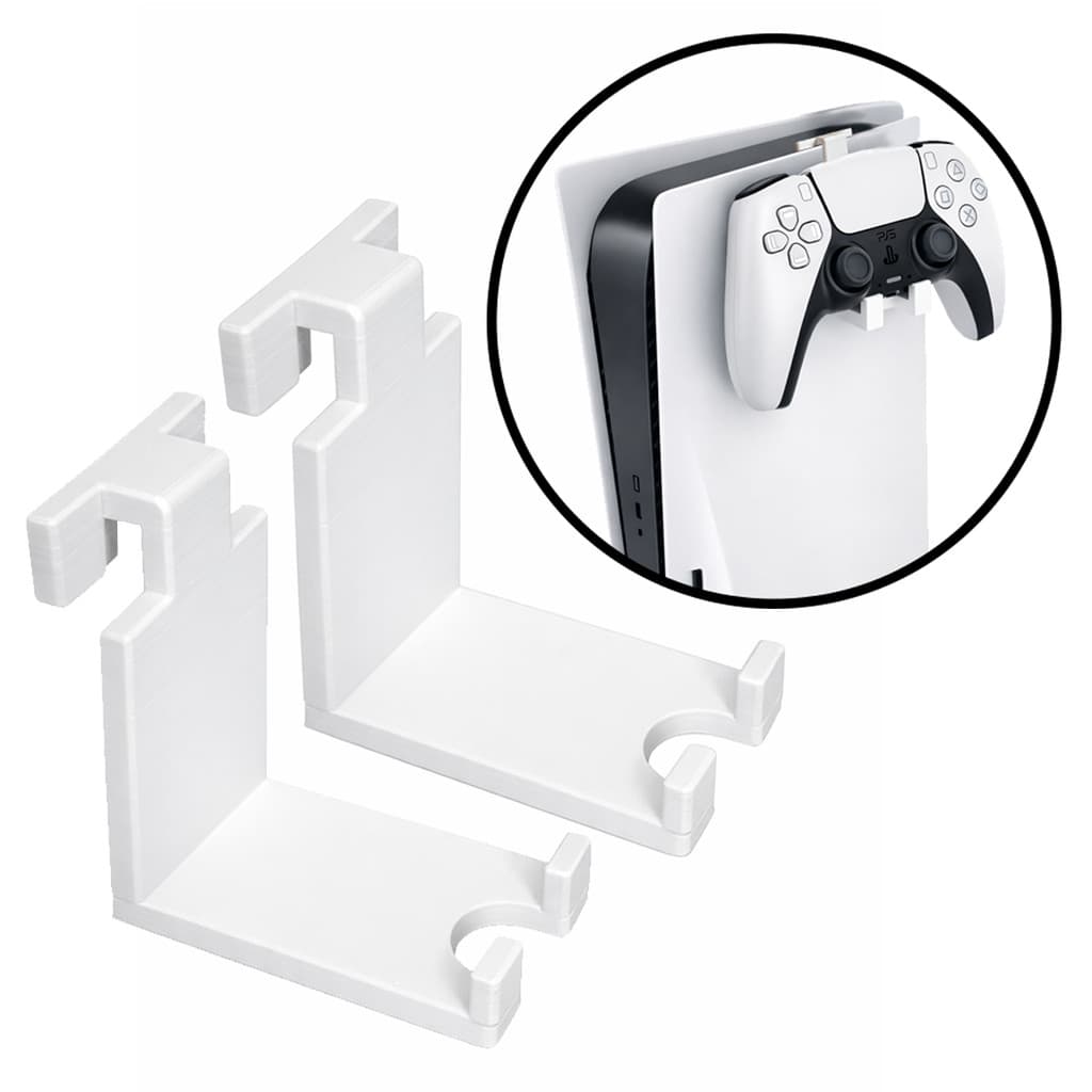 Kit Com 2 Suportes Lateral Para Controle Ps5 Dualsense Compativel Com Headset - Slim Moderno Na Cor Branco