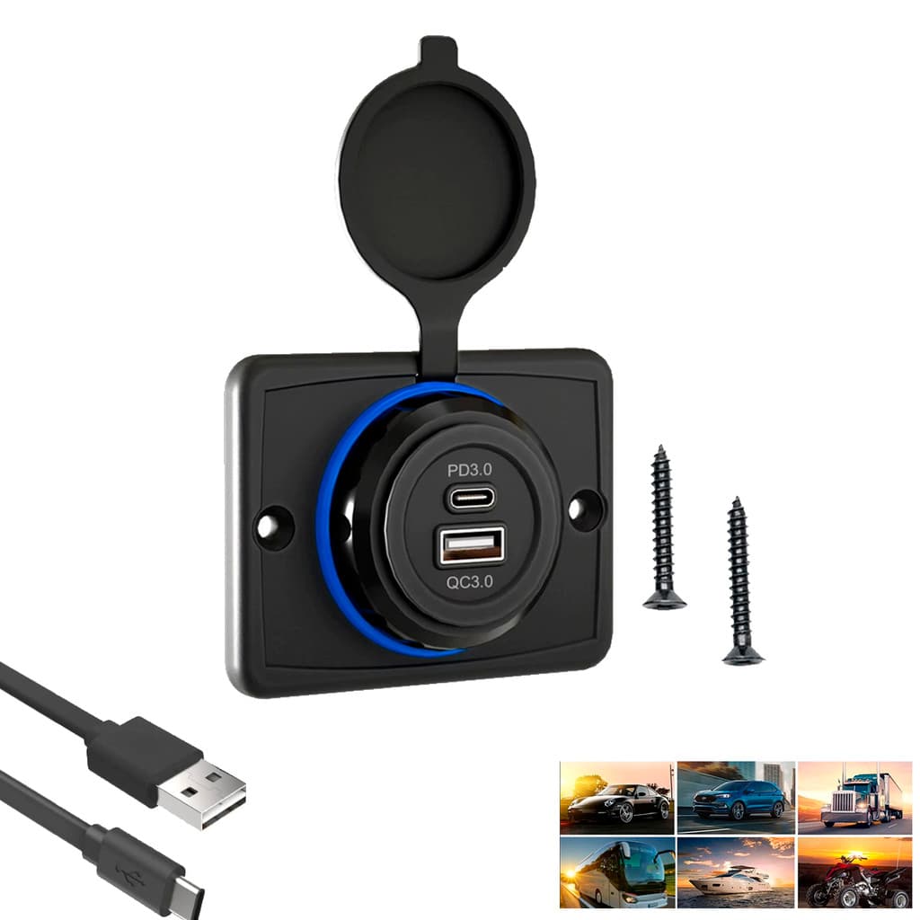 Tomada Carregador Usb Van Caminhão Barco Painel USB C PD3.0 QC3.0 CARGA RÁPIDA