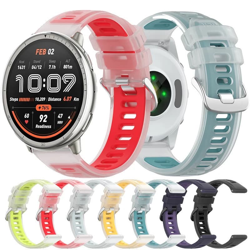 22mm 20mm Pulseira de Silicone Jelly para Amazfit Aactive Max 2 Bip 6 5 Balance 2 Cheetah Pro Round T-Rex3 Pro huami Sma