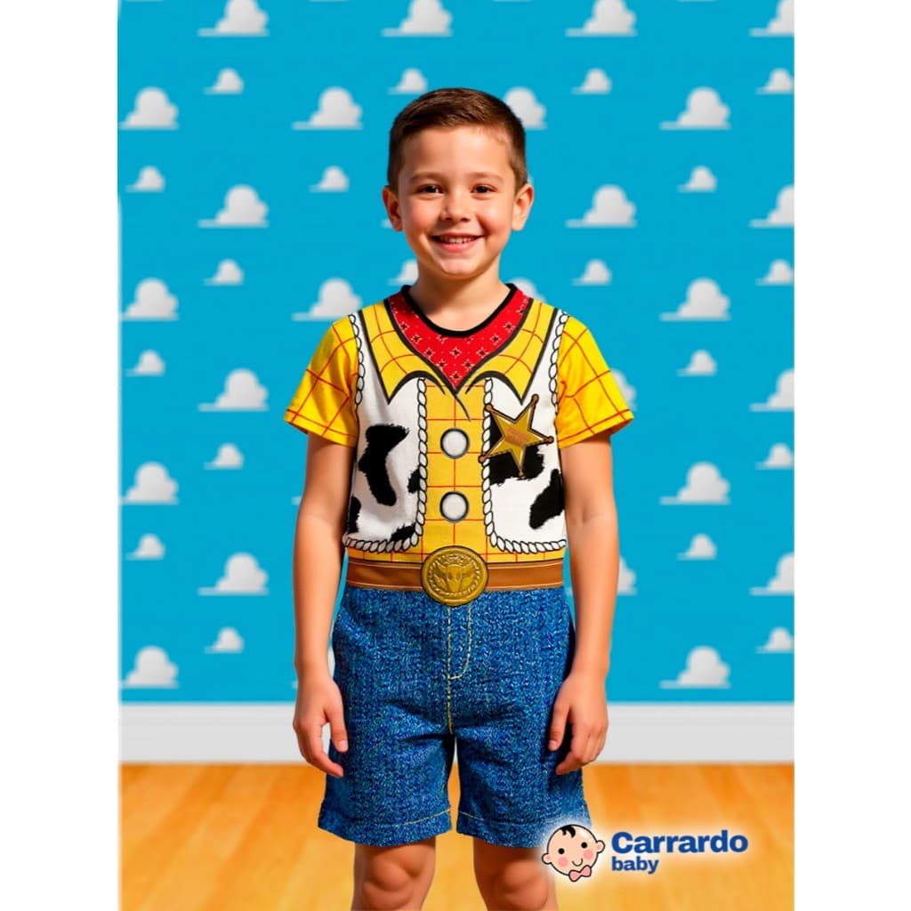 Fantasia Infantil Menino Cosplay Woody Estampa 3D Look Tema Estilo Cowboy Achadinho Crianças Festa
