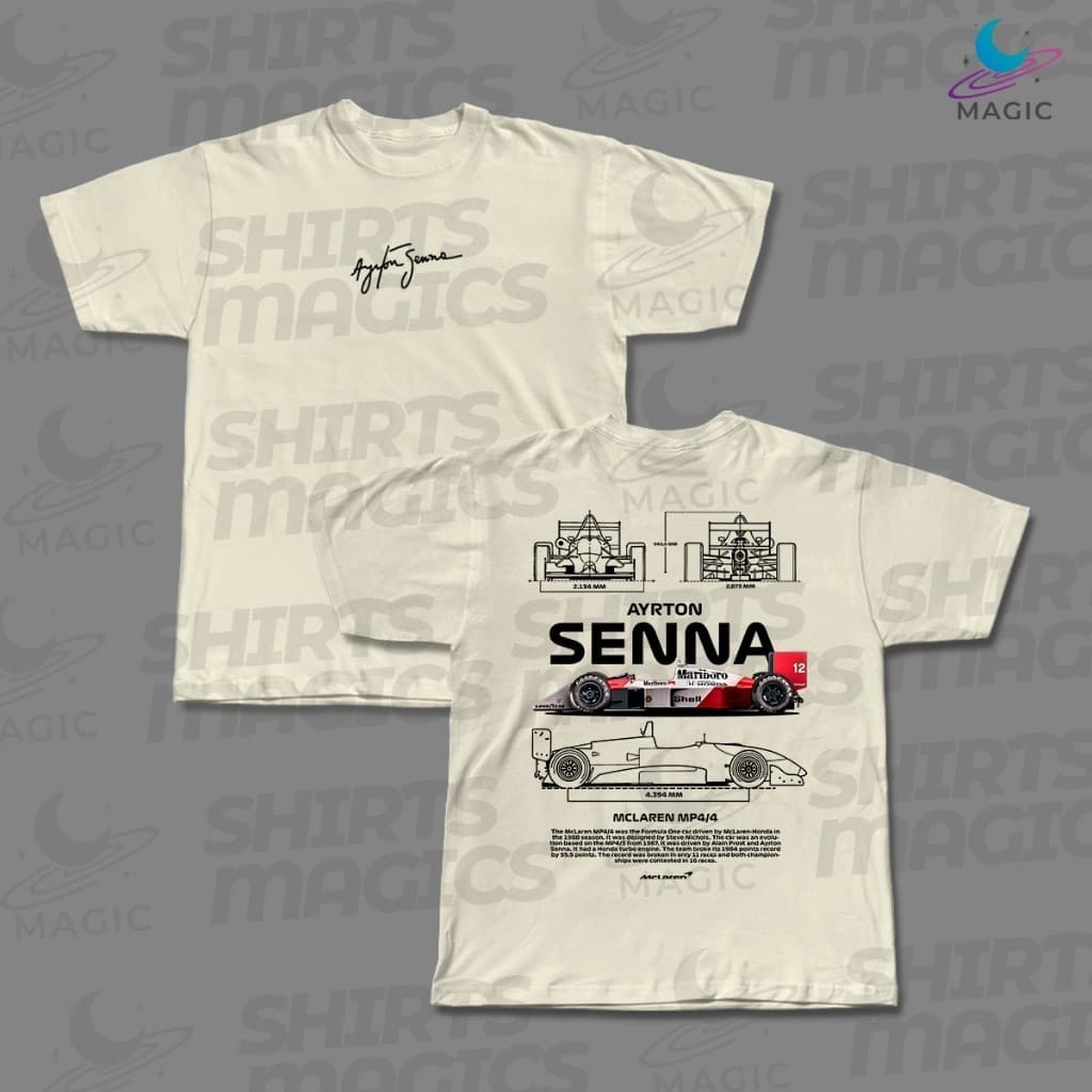 Camisa Básica Magic Car F1  - FORMULA 1  MP4/4 1988 logo centro assinatura 100% algodão unissex