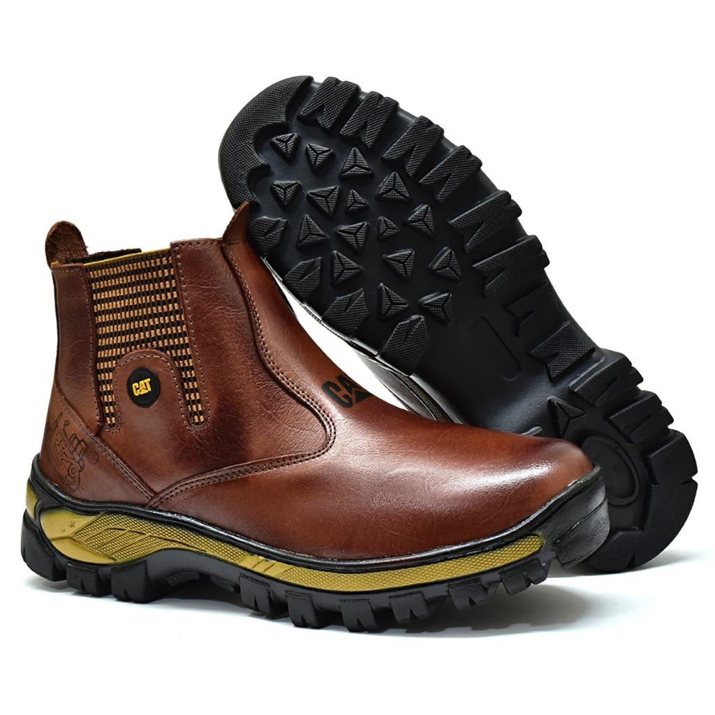 Bota Botina cat Couro Legitimo Latego Forrada Costurada Ideal Trabalho e Lazer RF1002 A