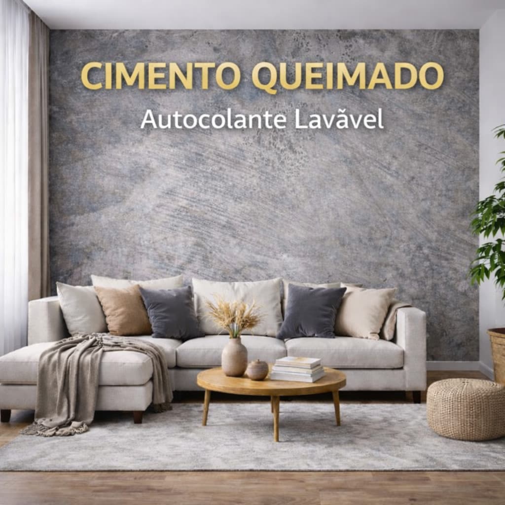Papel de Parede Cimento Queimado Premium Autocolante Lavável
