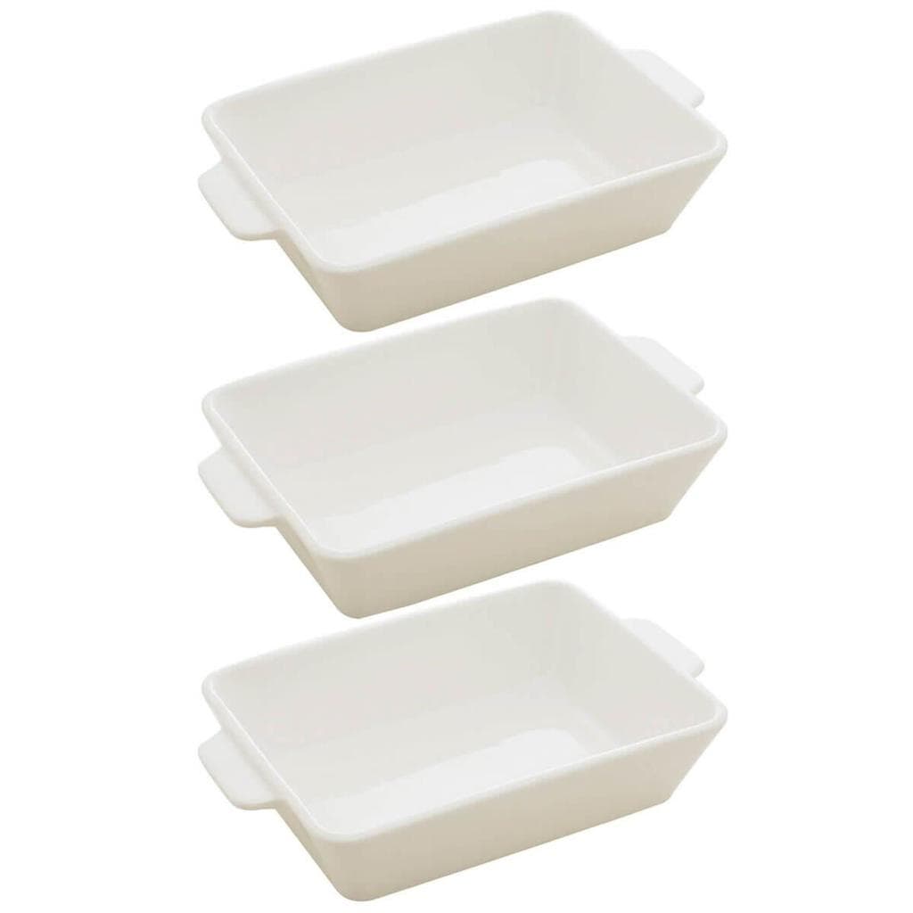Kit 3 Travessas de Porcelana Branca 23,5x15cm Refratários co